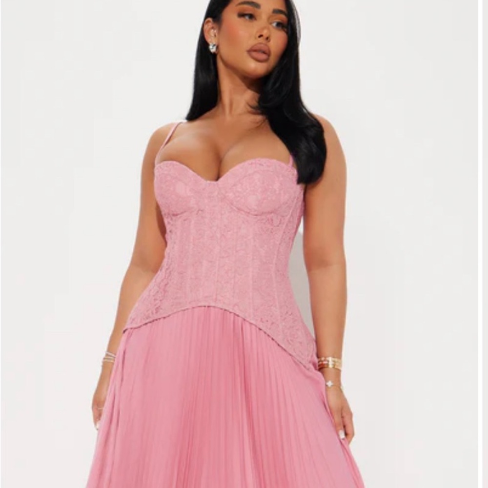 Daniella Lace Corset Pleated Maxi Dress - Pink